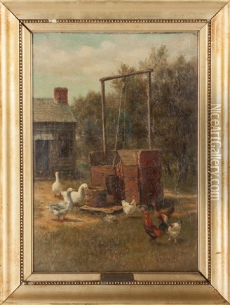 Chickens & Geese Near A Well Oil Painting - Burr H. Nichols