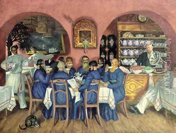 A Moscow Restaurant Oil Painting - Boris Kustodiev