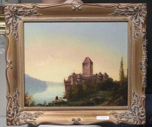 Schloss Chillon. 1855. Oil Painting - Eduard Ruegg