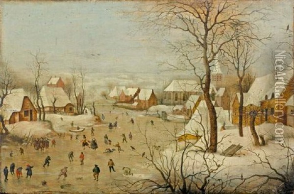 Paysage D'hiver Avec La Trappe Aux Oiseaux Oil Painting - Pieter Brueghel the Younger