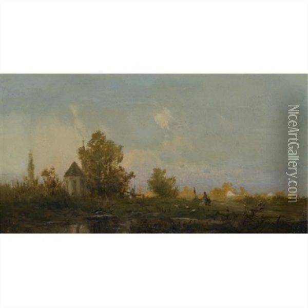 Aus Dem Marchfeld (view Of Marchfeld) Oil Painting - Emil Jacob Schindler