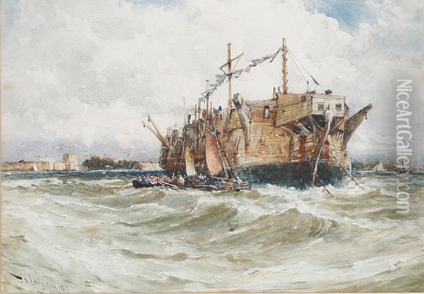 View Of H.m.s Fondroyant, Portsmouth Oil Painting - Thomas Bush Hardy