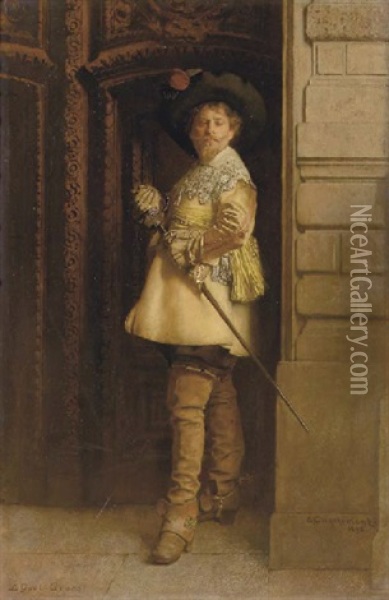 Le Guet-apens: A Cavalier In A Stategic Position Oil Painting - Eduard Charlemont