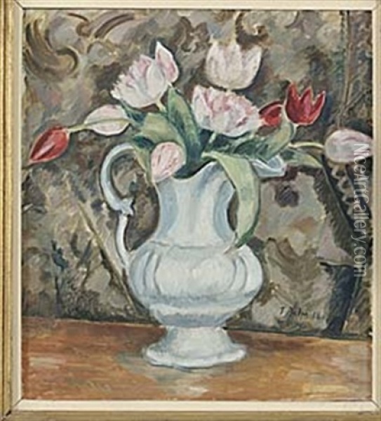 Tulpaner I Vit Vas Oil Painting - Torsten Palm