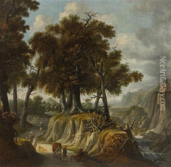 Rocky Landscape With Trees Oil Painting - Jan Looten