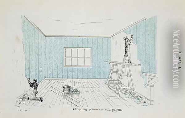 Stripping poisonous wall papers, illustration from Dangers to Health: A Pictorial Guide to Domestic Sanitary Effects, published 1897 Oil Painting - Thomas Pridgin Teale