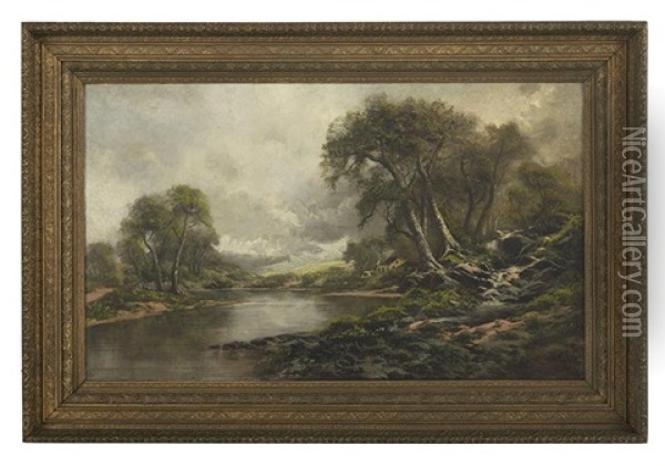 Landscape With A Homestead By A Pond Oil Painting - Ransom Gillet Holdredge