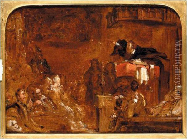 John Knox Preaching To Mary Queen Of Scots Oil Painting - Sir David Wilkie