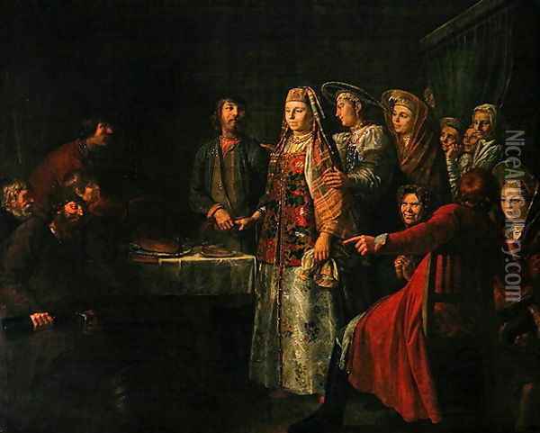 Celebrating the Wedding Agreement, 1777 Oil Painting - Mikhajl Shibanov