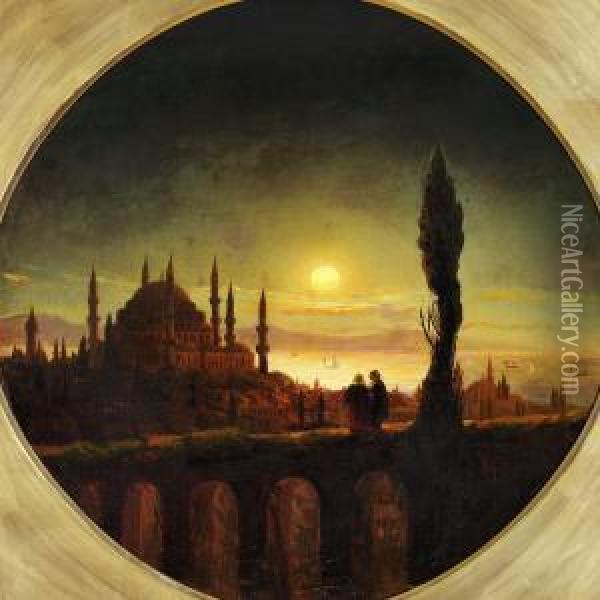 Sunset Over Hagia Sophia In Constantinople Oil Painting - Ivan Konstantinovich Aivazovsky