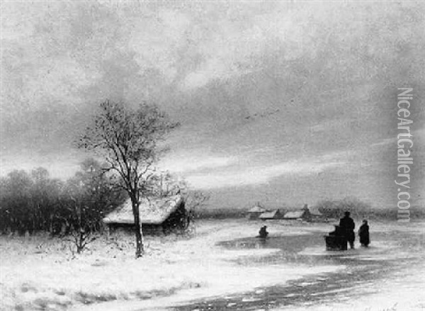 Figures In A Winter Landscape Oil Painting - Johannes Engel Masurel