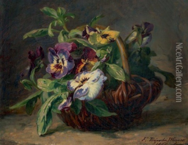 Bouquet De Pensees Dans Un Panier Oil Painting - Elise (Puyroche) Wagner