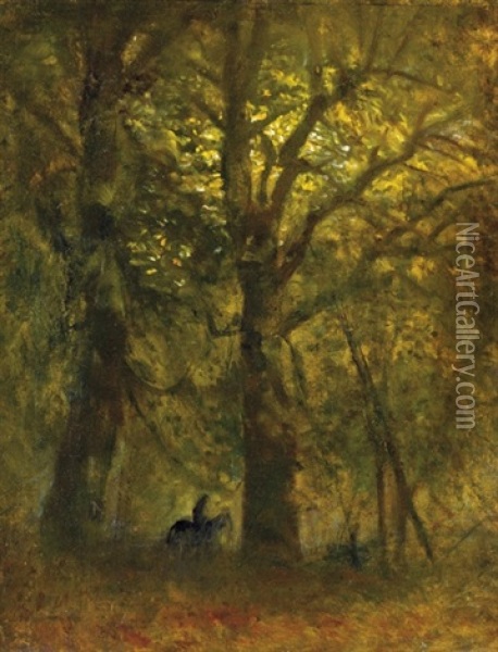 Rider In The Forest Oil Painting - Laszlo Mednyanszky