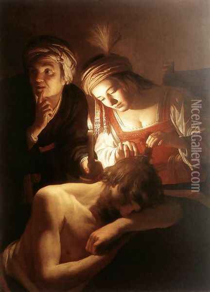 Samson and Delilah c. 1615 Oil Painting - Gerrit Van Honthorst