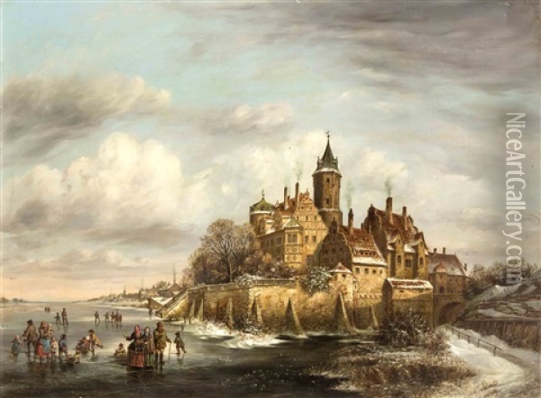 Winterliches Eisvergnugen Oil Painting - Ludwig Kergel