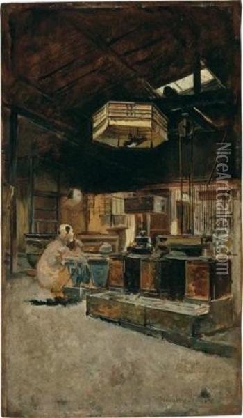 Kitchen In The Chief Hotel In Yokohama Oil Painting - Harry Humphrey Moore