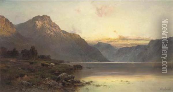 A July Evening, Loch Lomond Oil Painting - Alfred de Breanski
