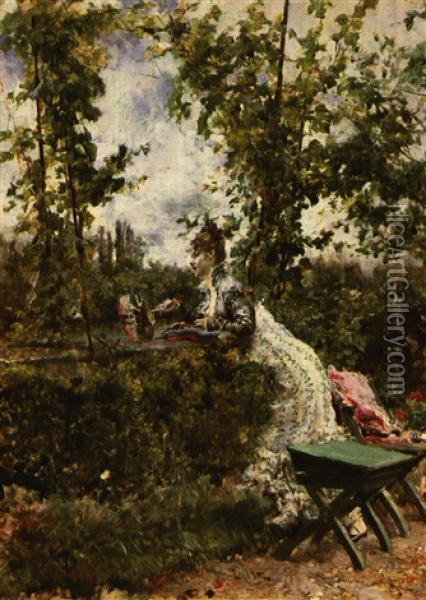 In The Garden Oil Painting - Giovanni Boldini