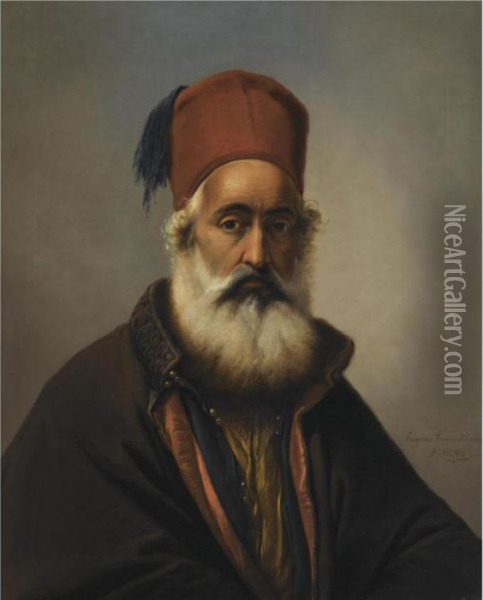 Portrait Of A Dignitary, Possibly Ibrahim Pacha Oil Painting - Eugene Joseph Verboeckhoven