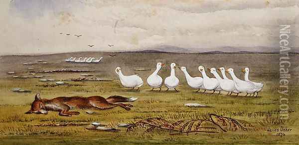 A Game of Fox and Geese Oil Painting - James W. Usher