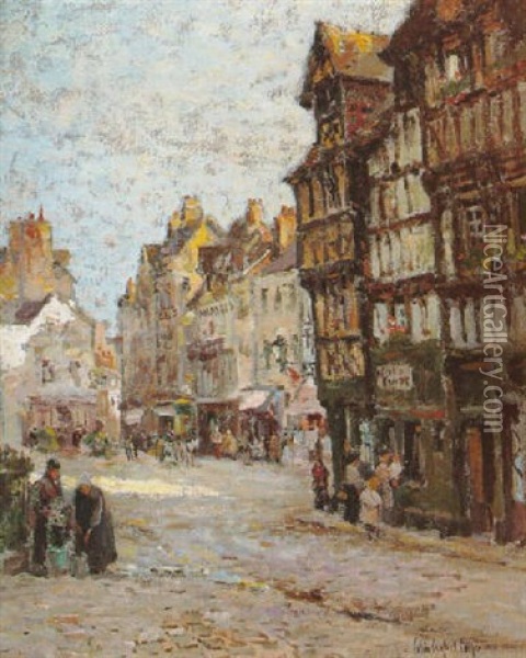 Street Scene In Bruges, Belguim Oil Painting - Colin Campbell Cooper