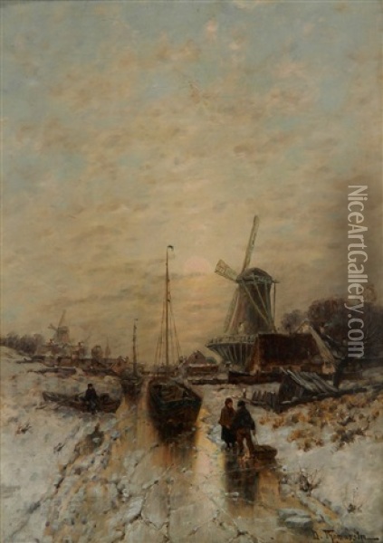 A Canal In Holland Oil Painting - Desire Thomassin