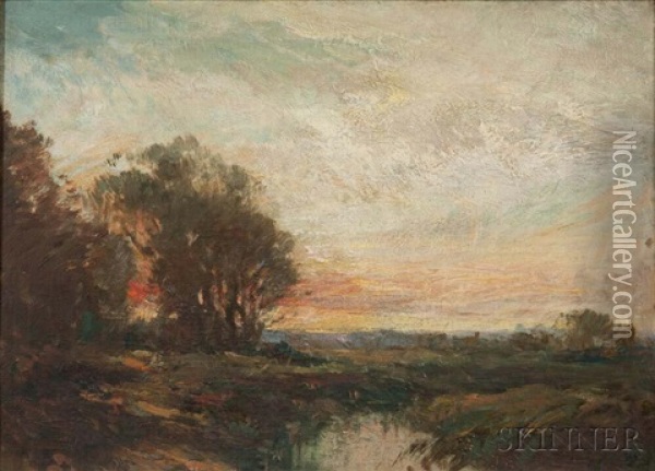 Tonalist Sunset Landscape Oil Painting - Fernando A. Carter