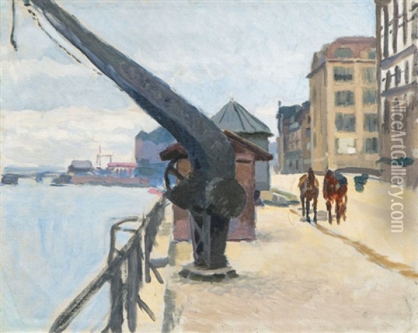 Crane In The Port Of Hamburg Oil Painting - Paul Kayser