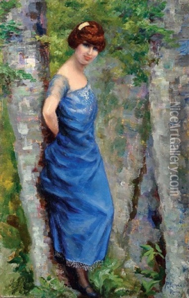 Figura Femminile Nel Verde Oil Painting - Enrico della (Lionne) Leonessa