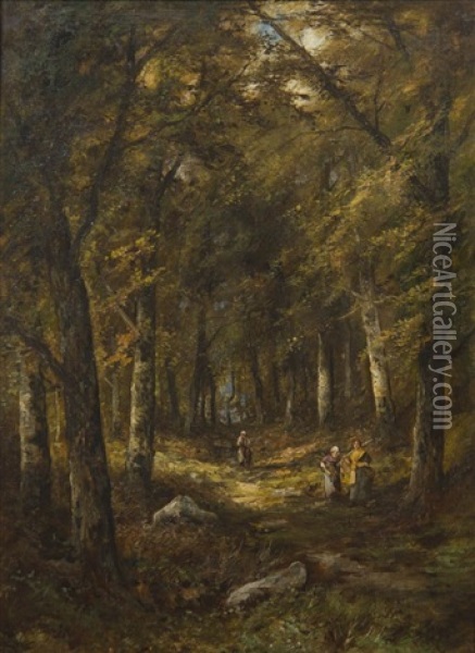 Gathering In The Forest Oil Painting - Lucien Whiting Powell