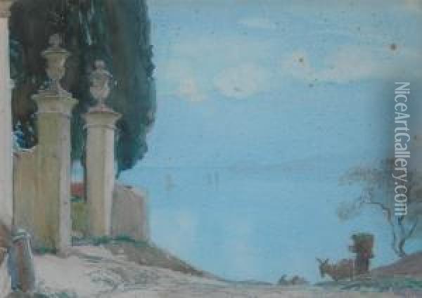 A Blue Day, Como Oil Painting - Joseph Walter West