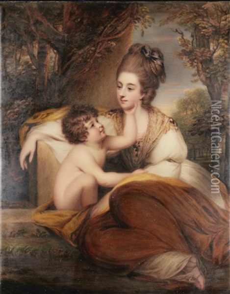 Portrait Of Lady Elizabeth Alicia Maria Herbert, Later Countess Of Carnarvon (1752-1826) And Her Son Charles Herbert (1774-1808) Oil Painting - Henry Bone
