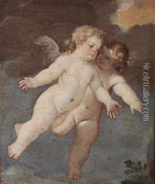 Two Flying Putti Oil Painting - Carlo Cignani