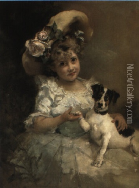 Portrait Of A Young Girl With A Jack Russell Oil Painting - Konstantin Egorovich Makovsky