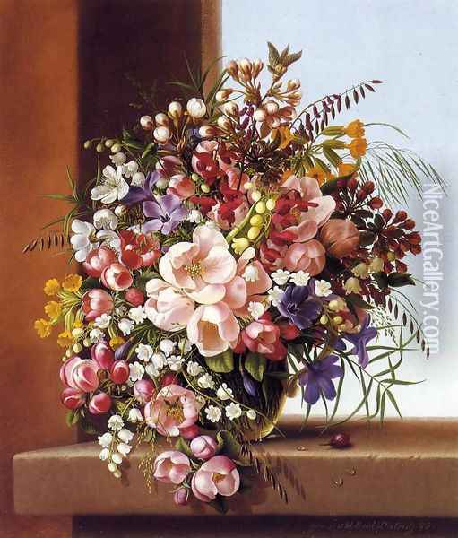 Flowers in a Glass Bowl Oil Painting - Adelheid Dietrich