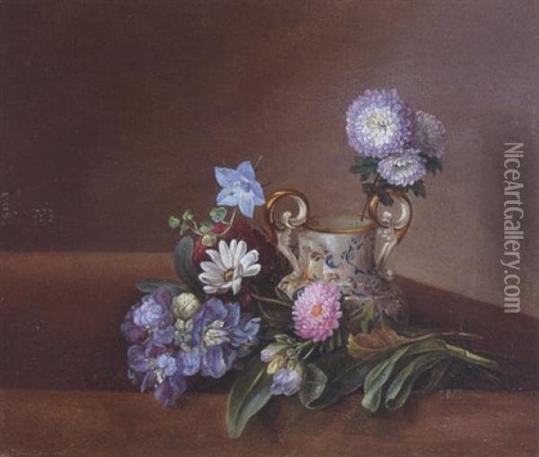 Stillleben Mit Sonnenblumen Und Porzellanvase Oil Painting - Lucie Marie Ingeman