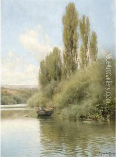 Un Paseo En Barca (an Elegant Lady In A Rowing Boat) Oil Painting - Emilio Sanchez-Perrier