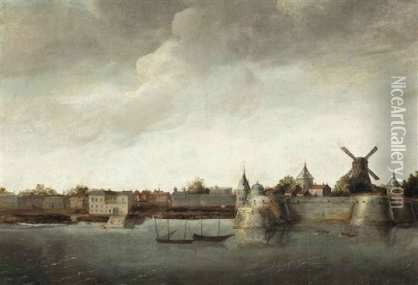 A View Of A Dutch Fortified Town, Possibly A Colonial Fort In The Dutch East Indies Oil Painting - Abraham de Verwer