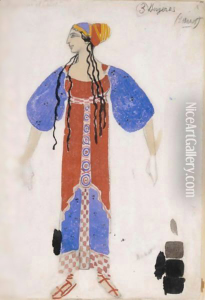 Costume Design For The Shepherdesses In Daphnis And Chloe Oil Painting - Lev Samoilovich Bakst