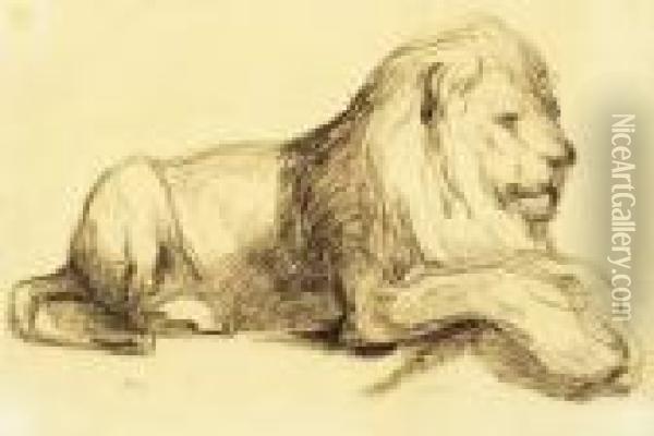 Lion Couche Oil Painting - Eugene Delacroix