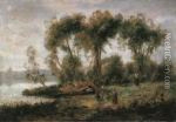 Paessagio Fluviale Con Contadine Oil Painting - Jean-Baptiste-Camille Corot