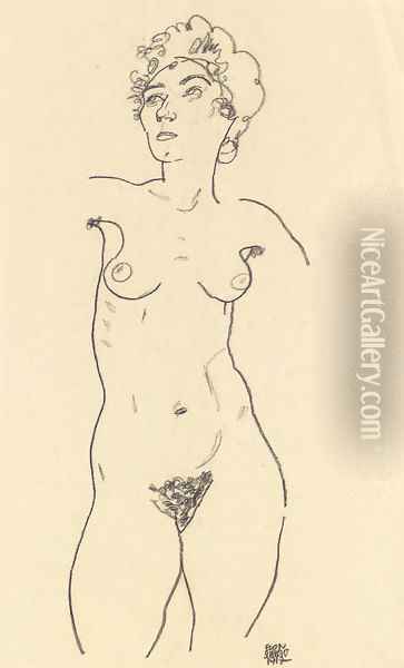Stehender weiblicher Akt, aufwarts blickend Oil Painting - Egon Schiele