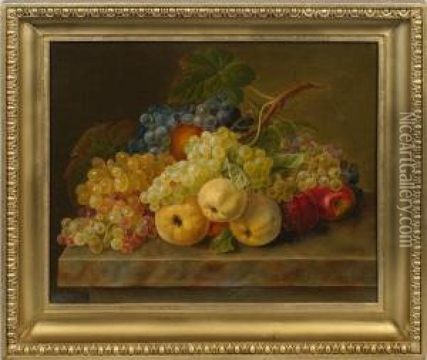 Fruchtestilleben Mit Weintrauben Und Apfeln Oil Painting - Gottfried Wilhelm Voelcker
