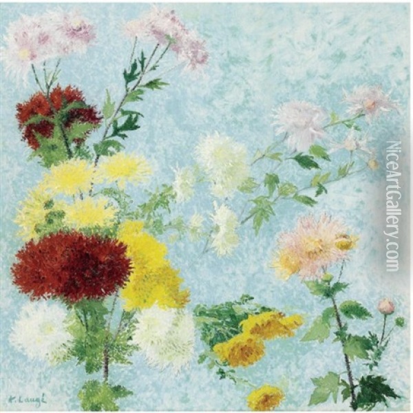 Chrysanthemes I (study) Oil Painting - Achille Lauge