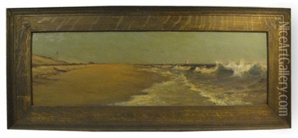Beach View With Figures And Crashing Waves Oil Painting - William Formby Halsall