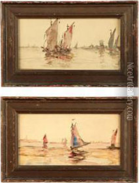 Sailing Ships On The Water Oil Painting - Lewis Henry Meakin