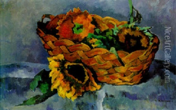 Korb Mit Sonnenblumen Oil Painting - Heinrich Nauen