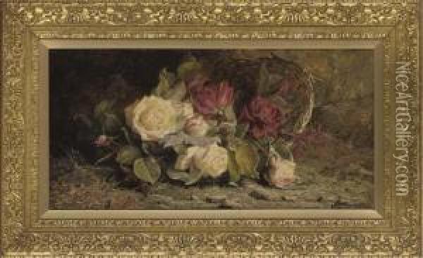 Roses On A Mossy Bank Oil Painting - John Fitz Marshall