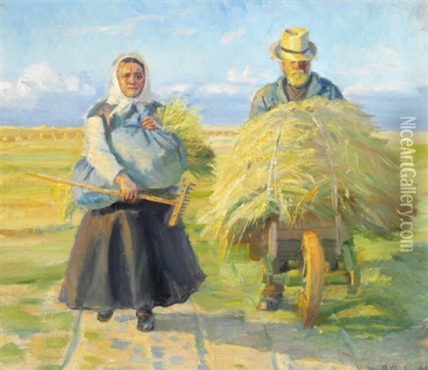 Bringing The Harvest Home Oil Painting - Anna Kirstine Ancher
