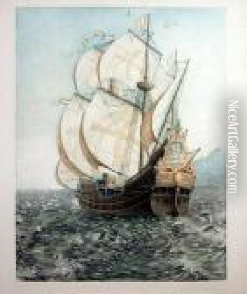 The Golden Galleon (f. 114) Oil Painting - John Taylor Arms